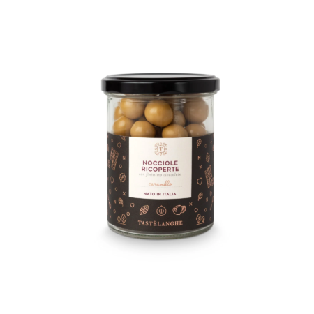 Tastelanghe - Toasted Piedmont Hazelnuts PGI Covered in Chocolate Caramel, 200g
